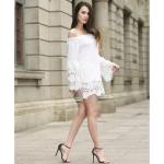 sexy flounce off shoulder lace trim chiffon ladies' black and white tops