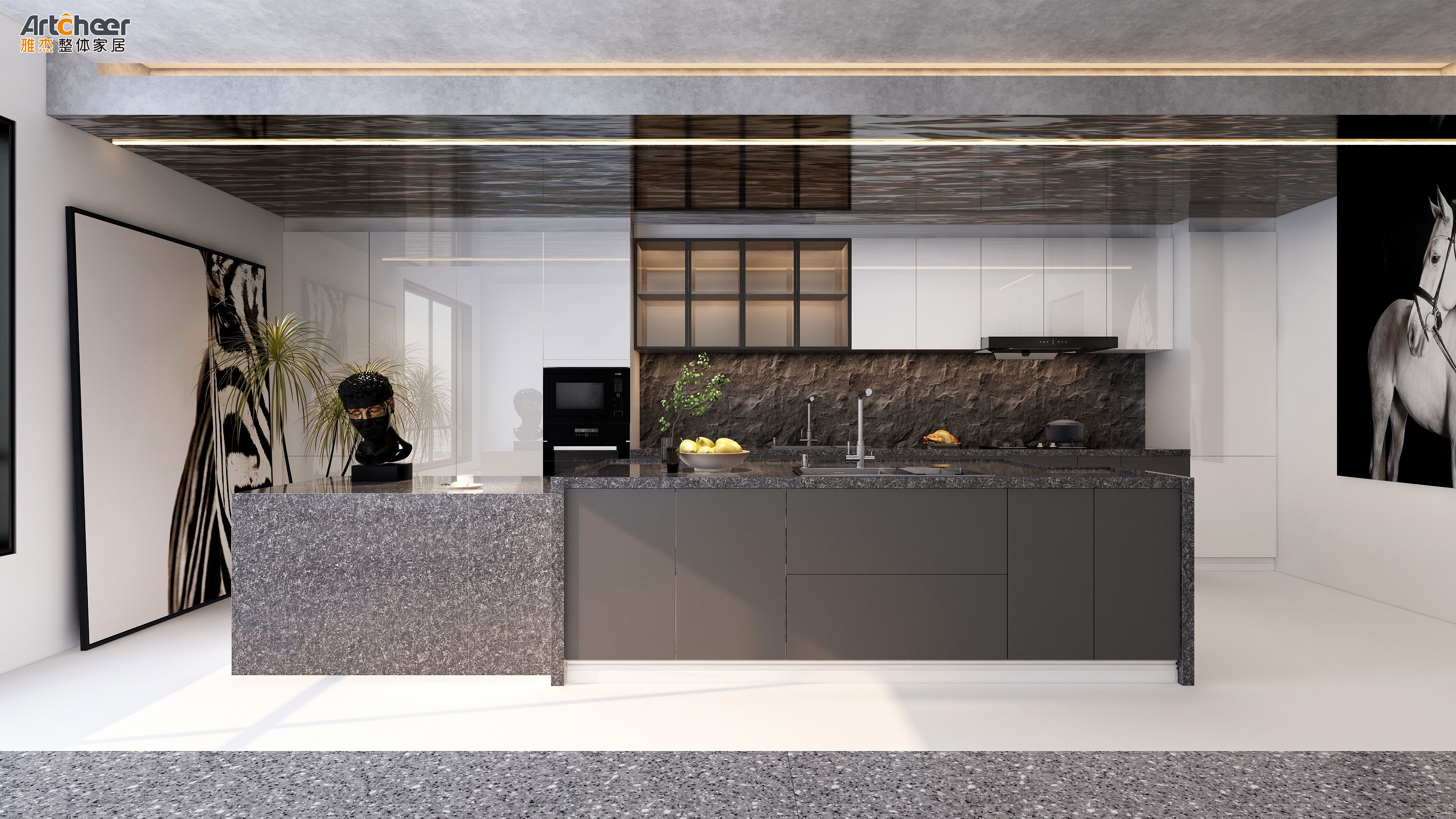 Modular Kitchen Cabinets American Style Custom Design with Solid Wood and Quartz Top