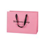 Pink 250g Coated Paper Bags Packaging Clothing With Ribbon Handle