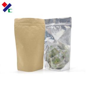 Quality ASTM Kraft Paper Front Clear Stand Up Zipper Pouch Tear Notch Food Grade wholesale