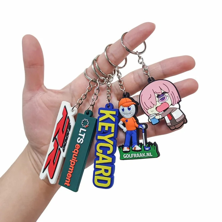 Custom Logo Printed Double Side 2D Soft Pvc Brand Silicone Keyring Rubber Keychain