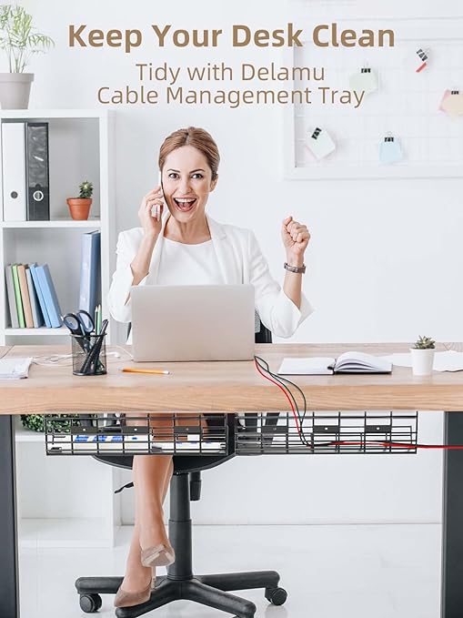 Single Tier Under Desk Cable Management Tray Metal Cord Organizer for Desk 400*165*120mm