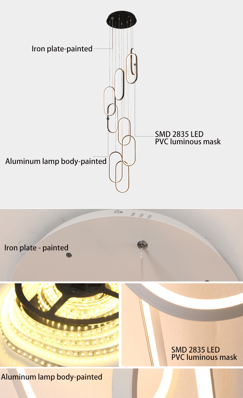 Oval Pendant Light Modern Minimalist Duplex Hall Nordic Living Room Lamp Villa Spiral Staircase Chandelier(WH-NC-75)