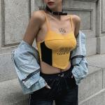 Letter Printing Ladies Camisole Tank Tops Contrast Color Stitching