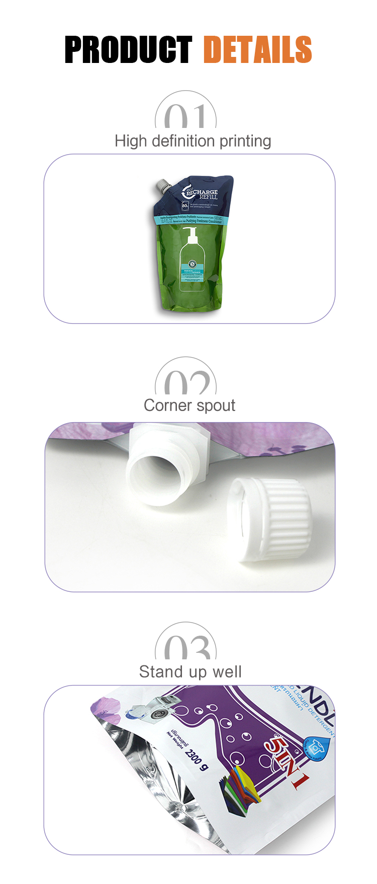 VMPET Stand Up Pouch With Spout Packaging 300ml Soap Flexible Packaging Plastic Bags