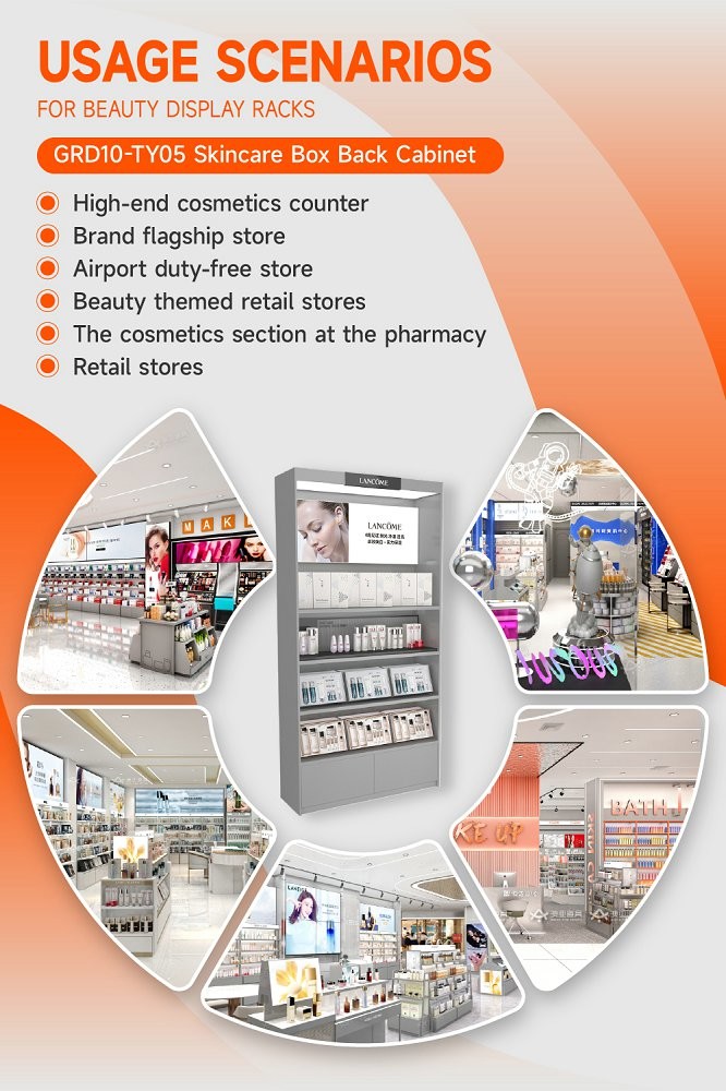 GDR10-TY05 Retail Store Display with LED Light Strips and Grey Edge Strip for Cosmetics Retail Stores