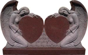 Quality American style red granite double angel heart headstones wholesale
