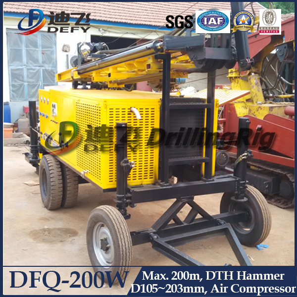 DFQ-200W High Efficient Trailer DTH Rock Drill Rig, Portable Drilling Rig Machine for Sale