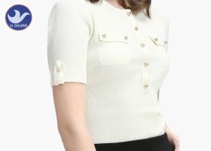 Quality Rib Rolled Cuff Womens Knit Pullover Sweater One Quarter Cardigan Chest Pockets wholesale