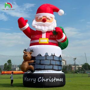 Quality 20FT 26ft 33ft Inflatable Santa Claus In Chimney With Reindeer Outdoor Christmas Decoration Blow Up Santa Claus wholesale