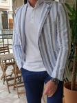 Striped Cotton Business Casual Suit Jacket Business Casual Interview Outfits