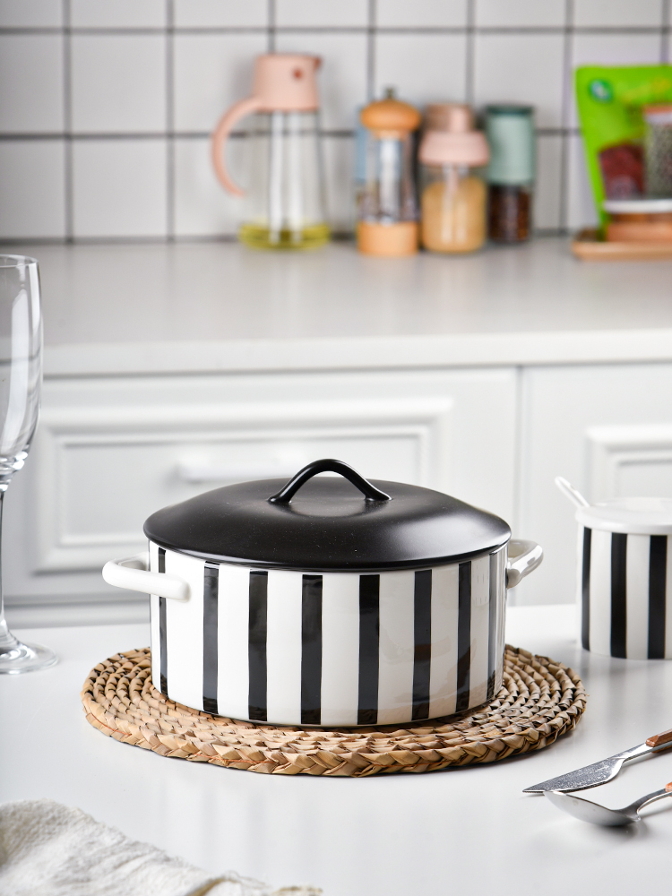 Double Handle Ceramic Tureen Serving Bowl for Salad and Soup at Home