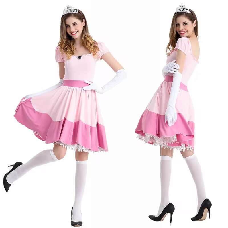 PERFORMANCE Cosplay Costume Halloween Rave Party Mario Princess Toadstool Peach Game
