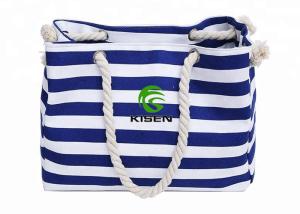 Quality Large Capacity Canvas Striped Bag , Heavy Duty Ladies Beach Bag OEM Accepted wholesale