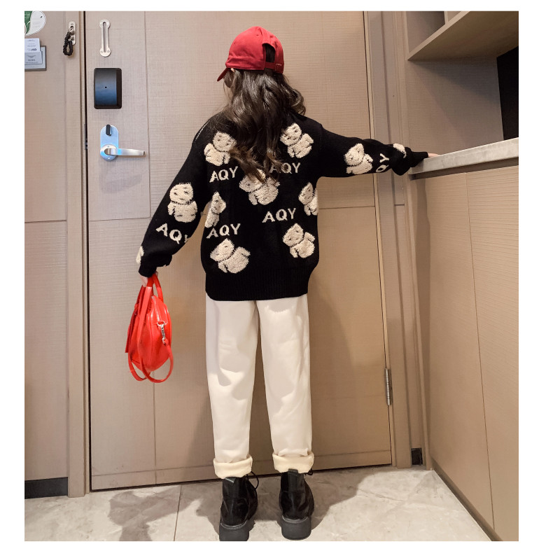 Embroidery Bear Sweater Children Clothing Set Thickened