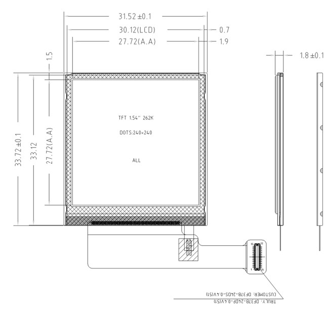 240x240 Square LCD Display TFT 1.54" Inch With Touch Screen OEM ODM
