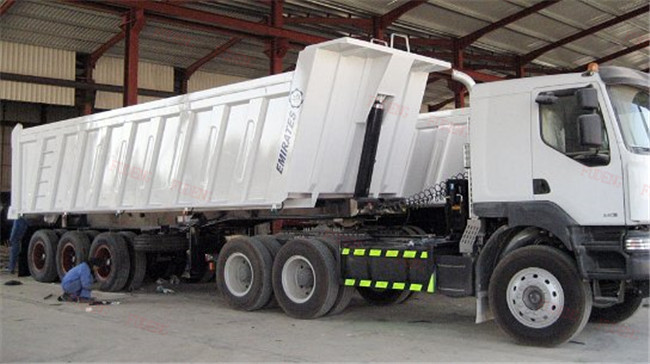 35 CBM 60 Ton End Dump Semi Trailer , Steel Mechanical Dump Trailer