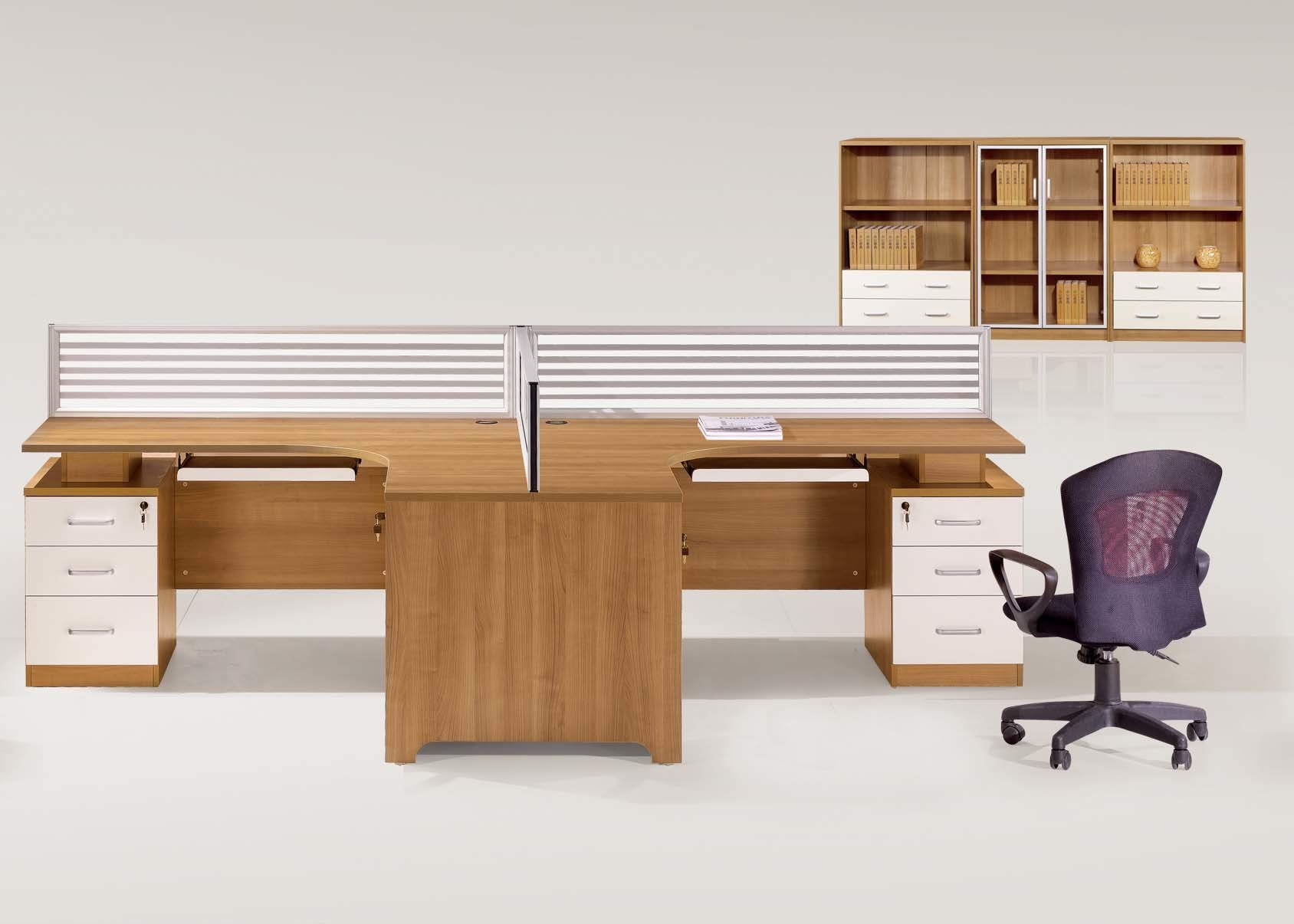 L Shape Melamine Office Furniture Ash Walnut Color With Table Top Screen