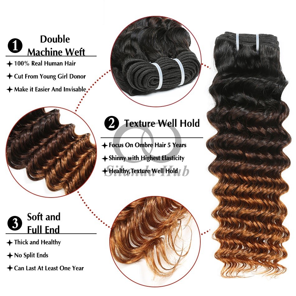 #T1B/4/30 Deep Wave Remy Human Hair Bundles Sew In Weave Bundles Brazilian Bundle Deals