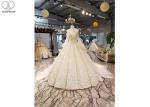 Luxury Champagne Ladies Bridal Gown , Tulle Lantern Long Sleeve Bridal Dresses