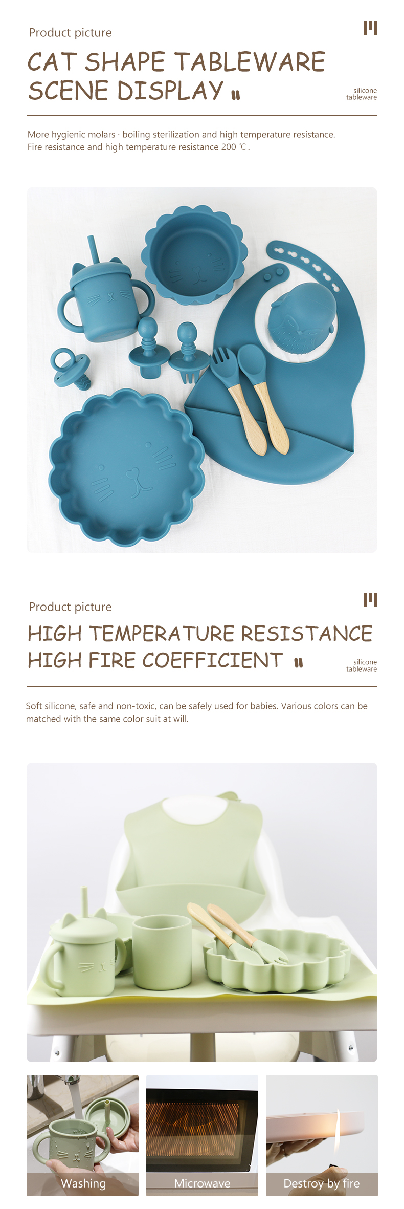 Custom Pantone Color silicone dinner set 5 Pcs Silicone Suction Weaning Set Food Grade Material OEM ODM