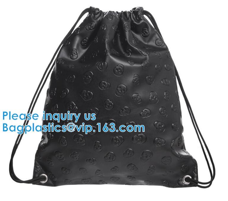 Custom Name Stamping PU Leather Drawstring Bag With Handle Waterproof Promotional Black Drawstring Bag Promotional Detai