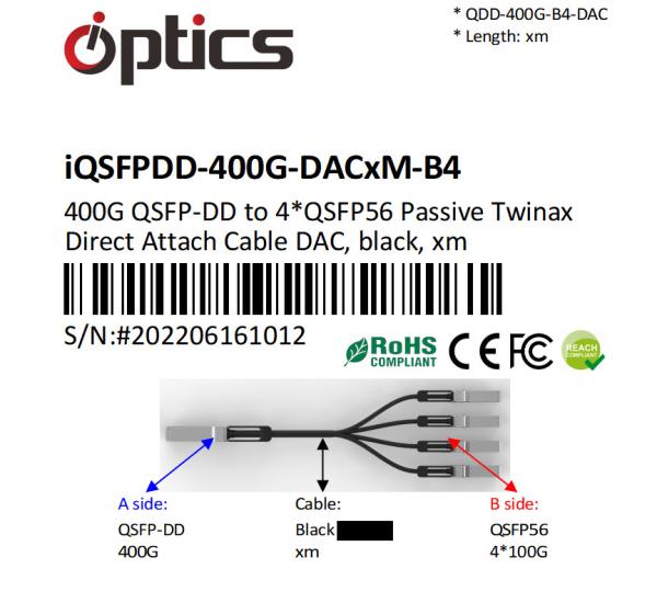 400G QSFPDD to 4x100G QSFP56 Breakout (Direct Attach Cable) Cables (Passive)