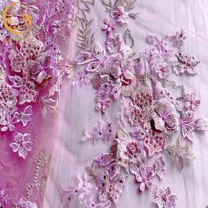 Quality Bridesmaid Dress 3D Flower Lace Fabric With Beads Embroidered wholesale