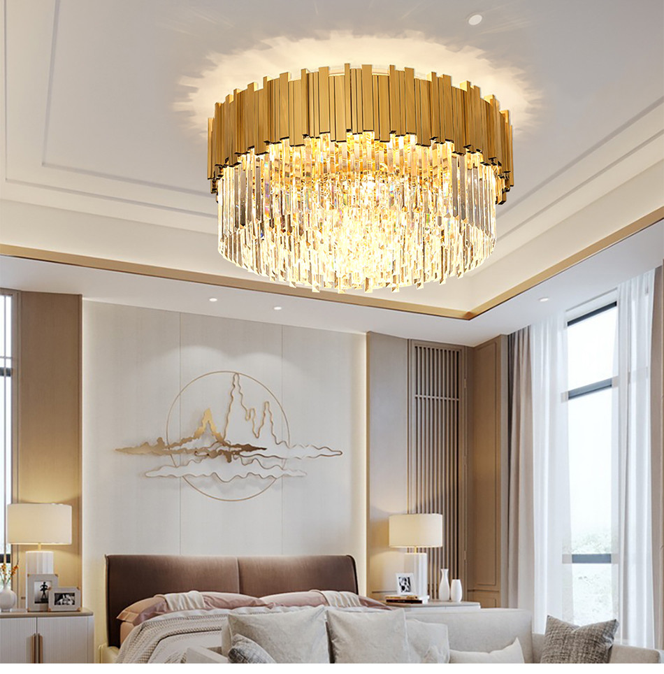 Modern LED crystal chandelier luxury gold stainless steel lustres celing lighting(WH-CA-53)