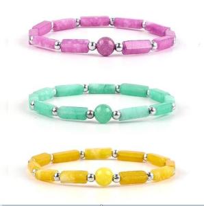 Quality 3mm/8mm/13mm Rectangle Bead Healing Energy Crystal Gemstone Bracelet wholesale