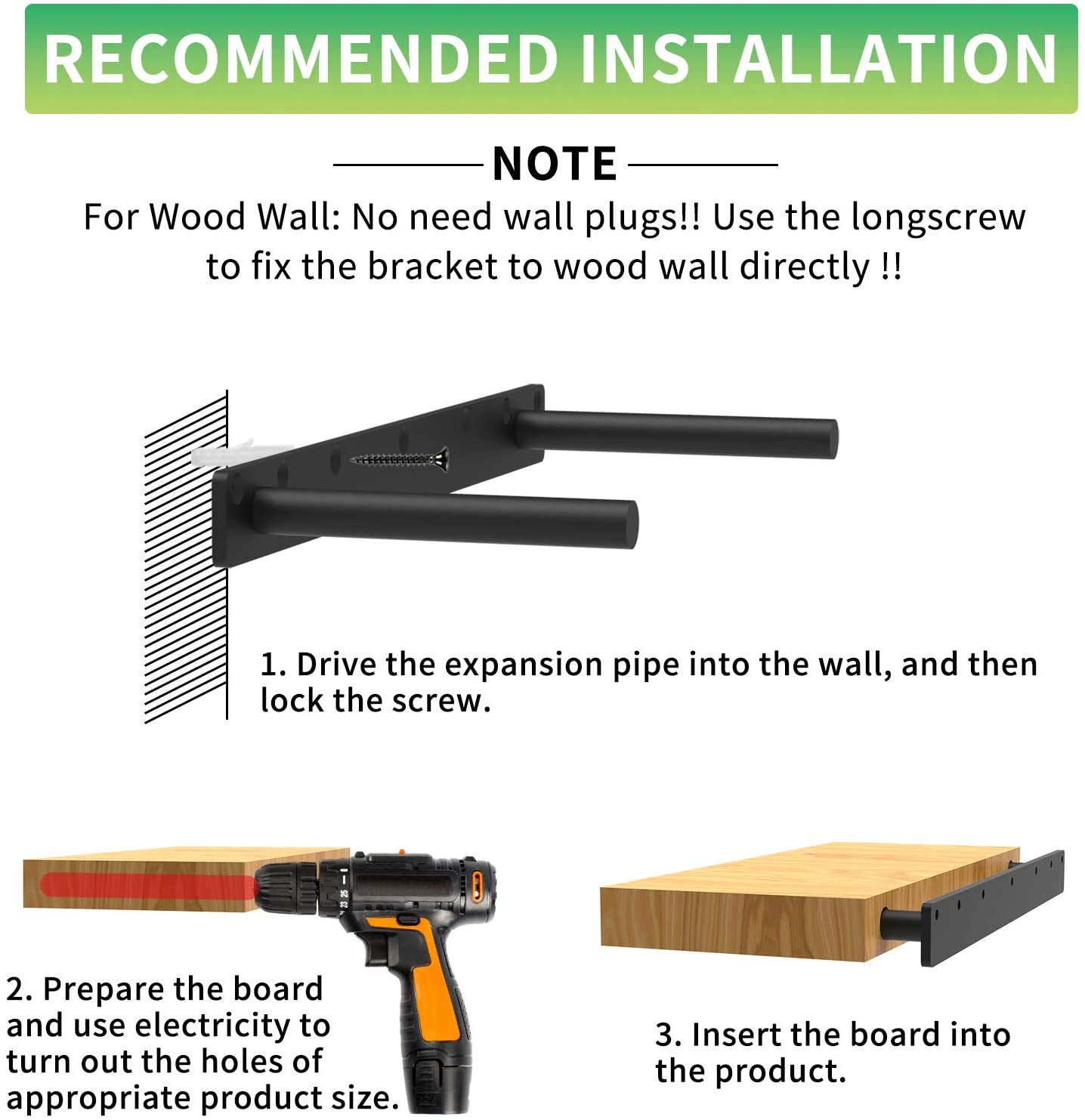 StudLock Keyhole system Longer Floating Shelf Bracket Heavy Duty Solid Steel Support Rods