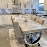 Marble Luxury Dining Table And Chairs 6 People Restaurant Stainless Steel Dining