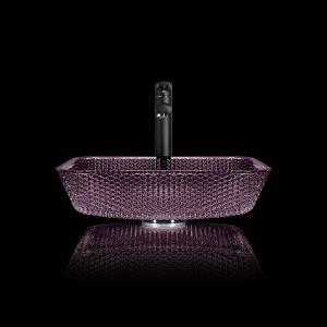 Quality Smooth Countertop Vanity Sinks Diamond Purple Crystal 12mm Square Glass Bathroom Sinks wholesale
