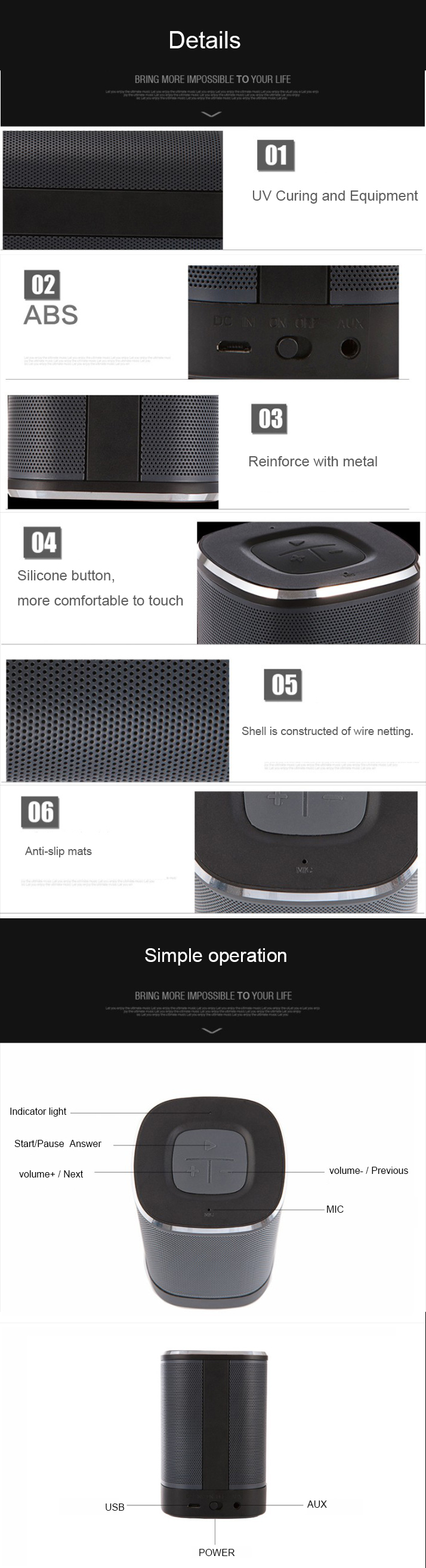 Wireless AUX supported Metal Portable Blue-tooth large capacity battery Speaker
