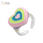 Y2k Rainbow Heart Women Jewelry Rings Colorful Enamel Gold Plated