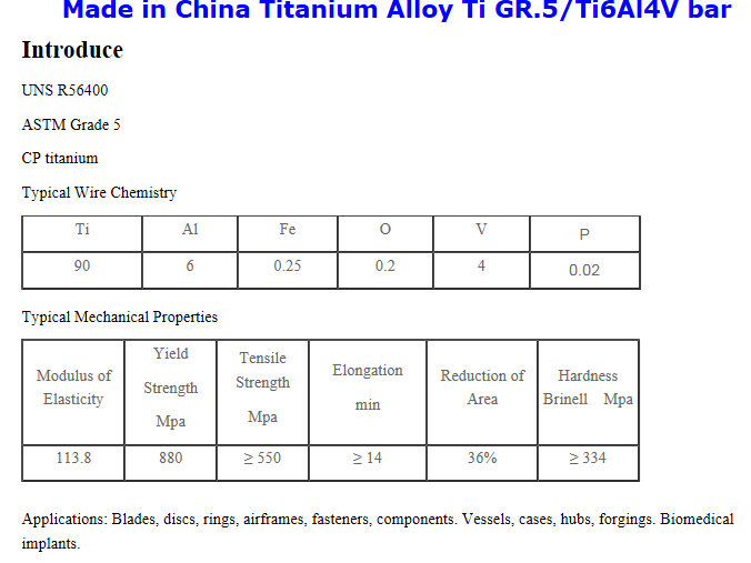 High Strength Industrial ASTM Titanium Pipe Gr7 Class 12 Bar