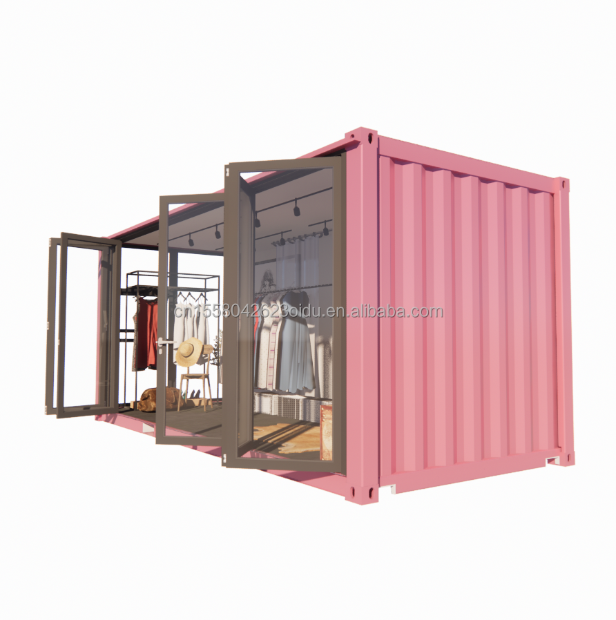 Customized Color Steel Frame 20ft Prefab Container Clothing Store Kiosk Booth Mobile Shop with Galvanized Steel Bending