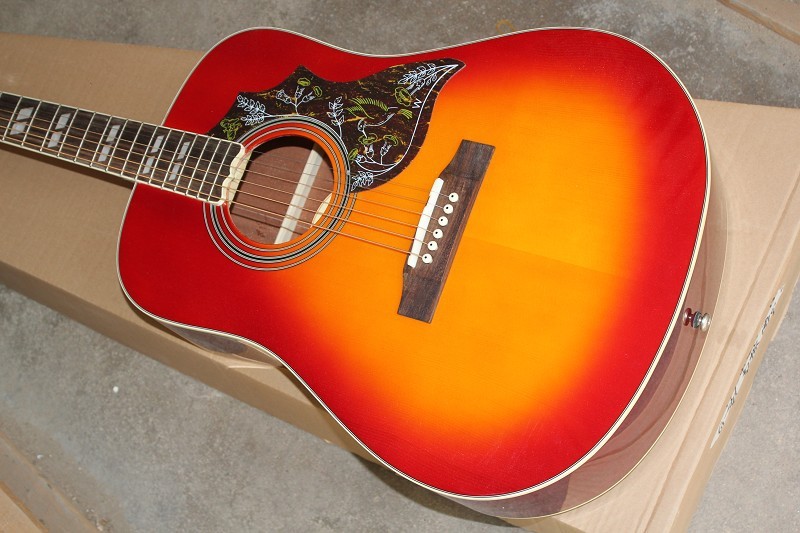 Factory custom 41'' Hummingbird 20 frets rounded corner cherry sunburst folk acoustic guitar
