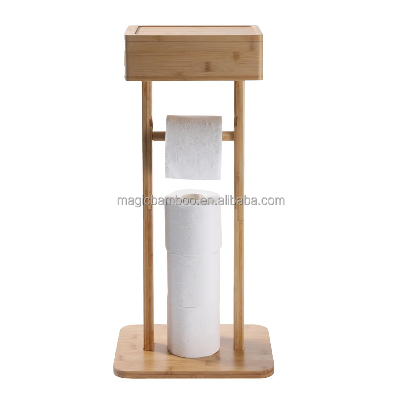 Freestanding Bathroom Storage Rack Bamboo Toilet Roll Holder For Paper