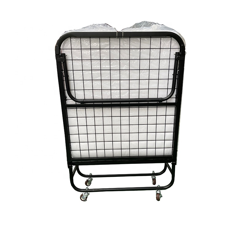 Easy Removal Black Hotel Single Bed Mattress Metal Foundation Folding Bed Frame With Wheels