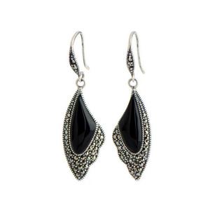 Quality Sterling Silver Black Onyx Drop Earrings Wing Style Women Jewelry ( E019362BLACK) wholesale
