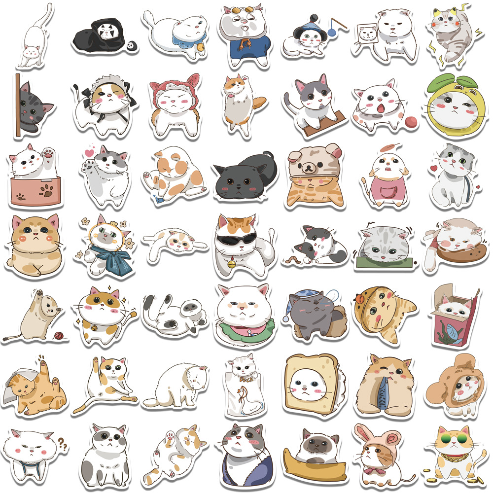 Kraft Paper Labels Thank You Stickers Cute Cat Cartoon Design for Decorative Sticker