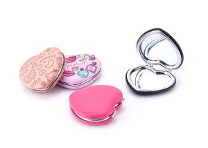 Quality Debossing Heart Cosmetic Pocket Mirror ABS Foldable Makeup Mirror For Travel wholesale