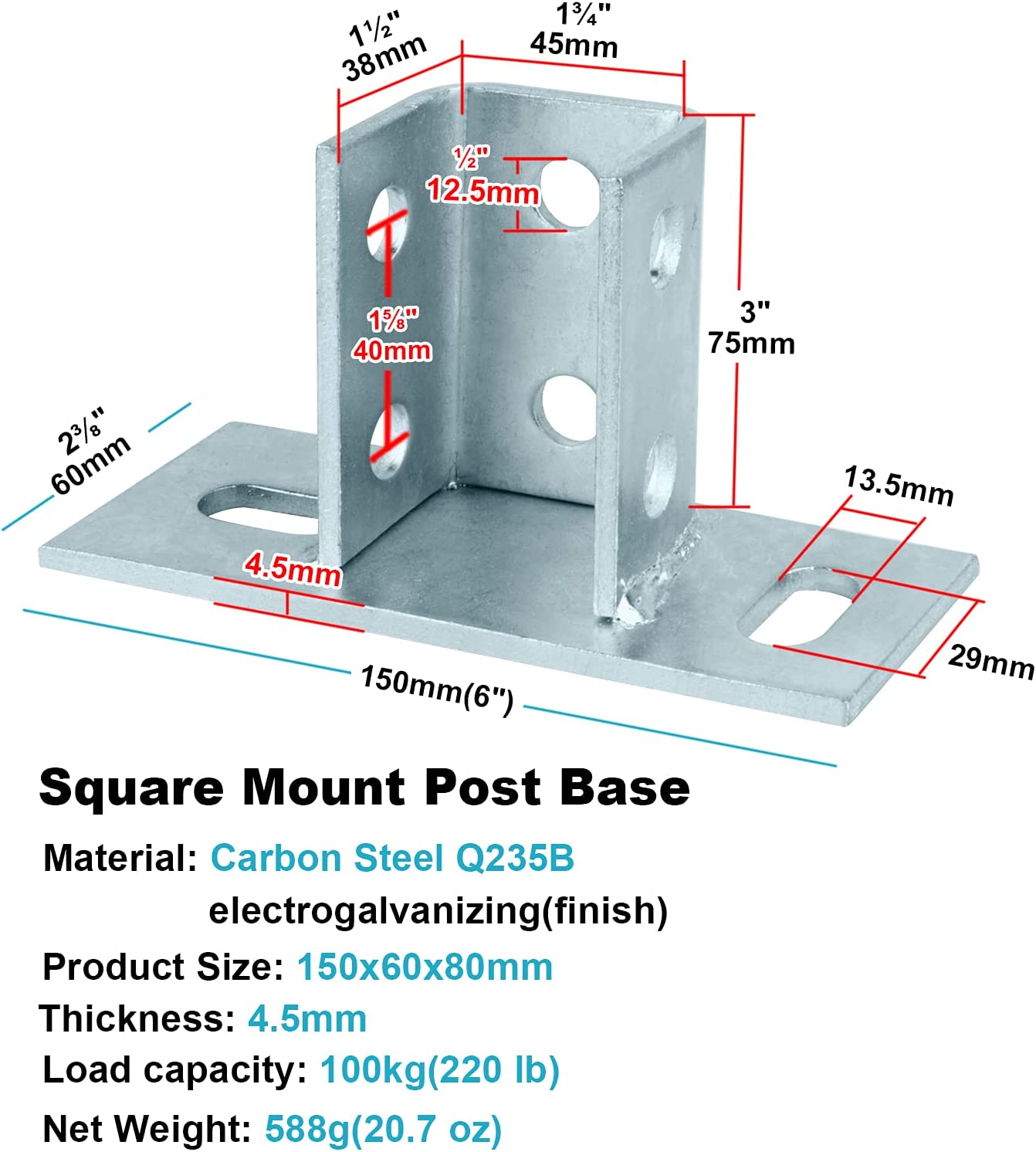 Single Channel Square Post Base Strut Mount Bracket with Pile Base Mounting System