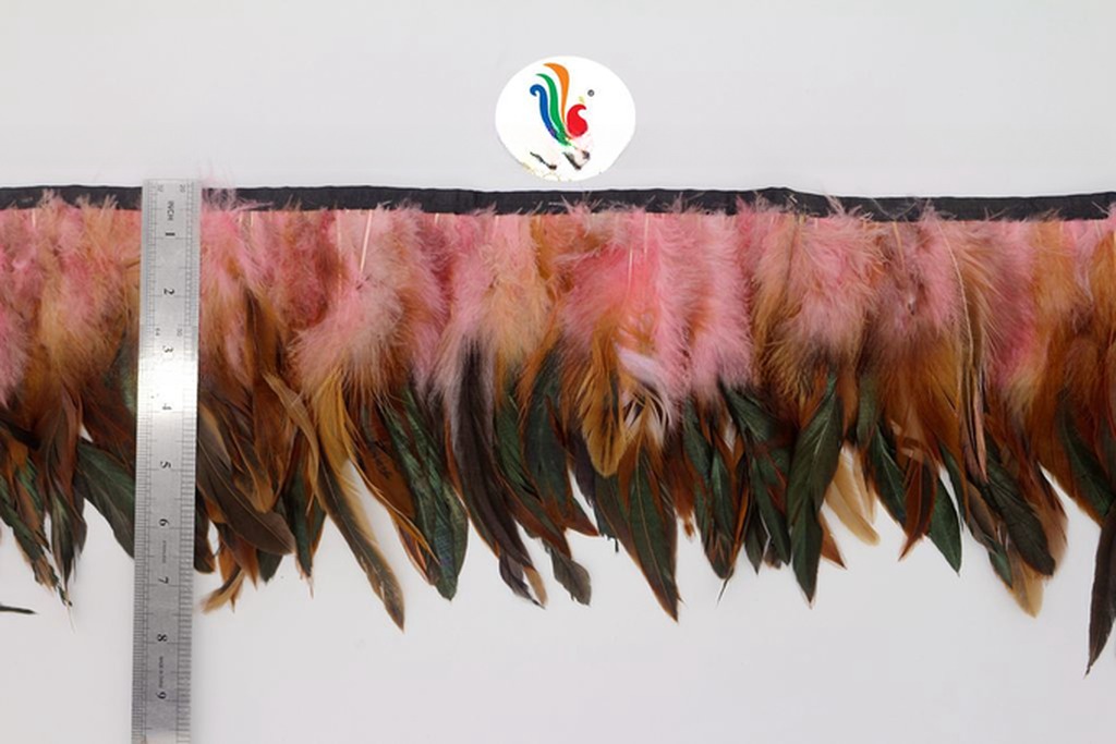 6-8inch Party Decoration Rooster Coque Feather Fringe Trim with Satin Ribbon Tapes