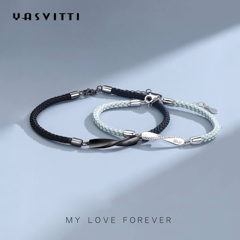 8.7in 7g Sterling Silver Jewelry Bracelets 3A CZ Black String Bracelet