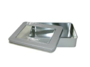 Quality 189*130*42hmm Square Tin Box With Clear Window Lid , Metal Coffee Box wholesale