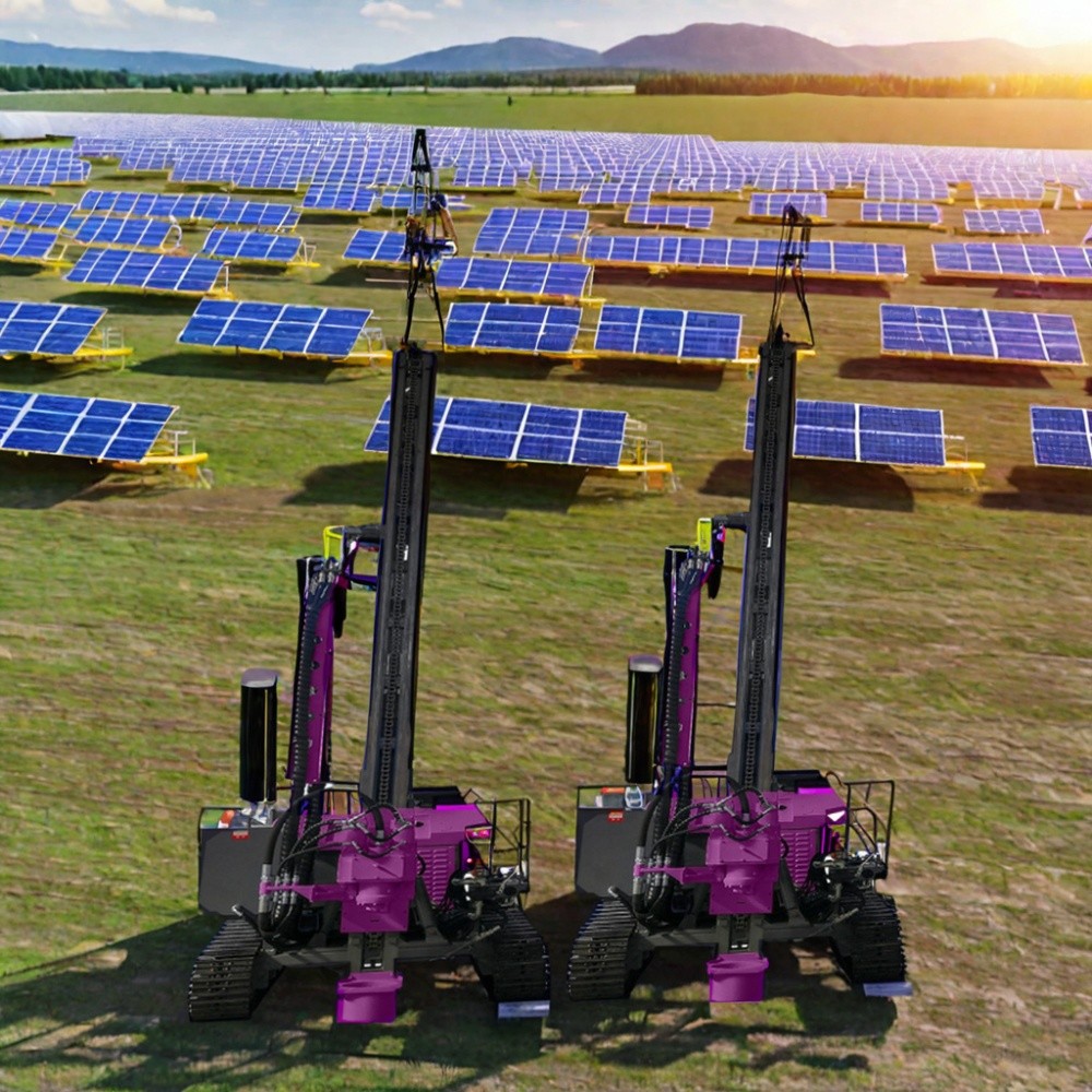 Highway Guardrail Pile Driver Hydraulic Solar Pile Driving Rig With 1.5m.2m.3m Drill Pipe Length And 2km/h Travelling Speed