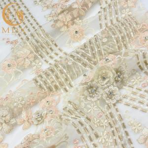 Quality Decoration Applique Lace Fabric Knitted Rhinestones Lace Applique Fabric wholesale