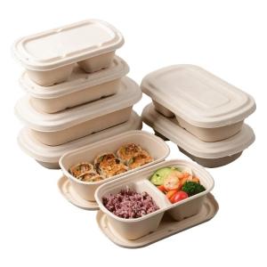 Quality Take Away Compostable Sugarcane Container Lunch 2 Compartment Food Containers wholesale